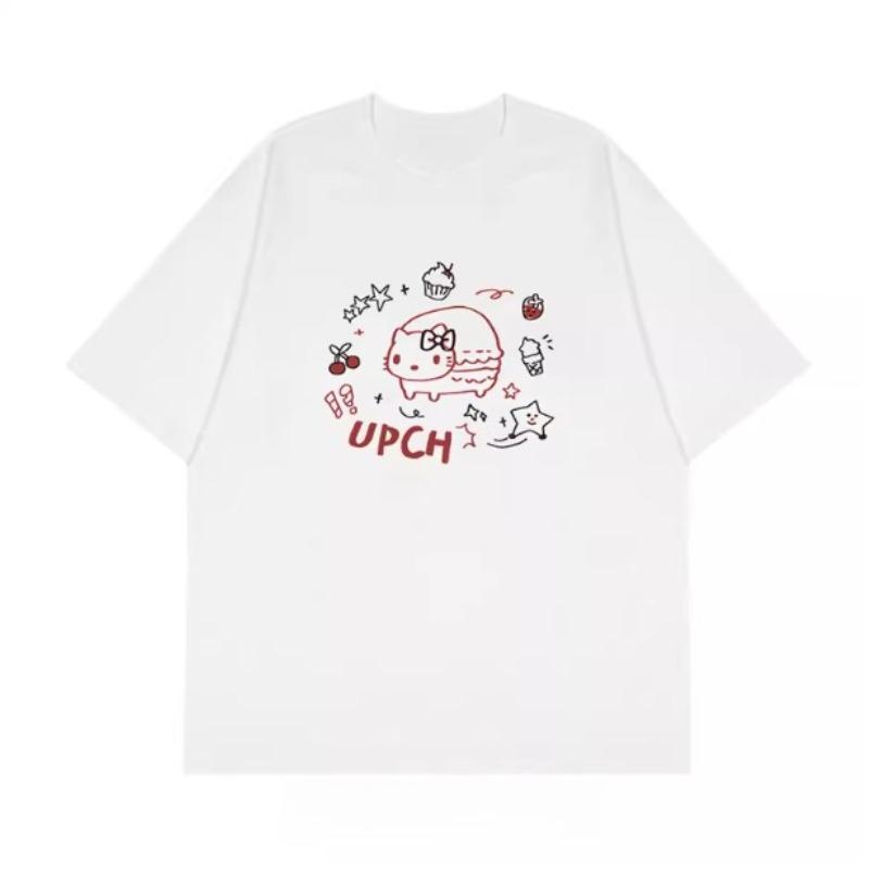 

Sanrio 2026 Summer Comic Form Hello Kitty Image 100 Cotton Printed Casual Tshirt Adult Children Parentchild Top Casual Wear S