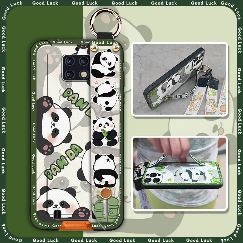 Cute Back Cover Phone Case For Oukitel WP6 Silicone Cartoon Ring Wrist Strap Panda Fashion Design Phone Holder Soft Case