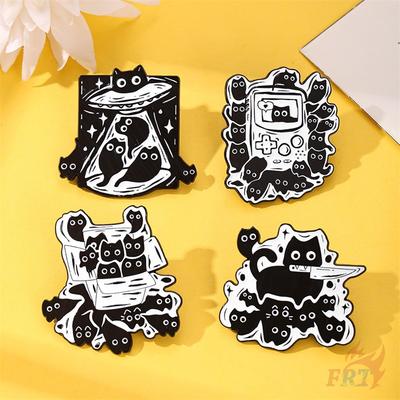 4Pcs/Set Funny Black Cats' Party Brooches - Doodle Enamel Backpack Button Pins Badges