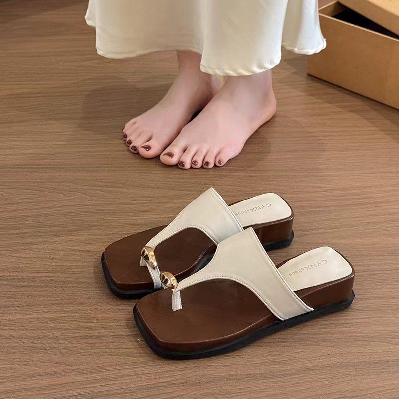Wedge heel slippers set toe sandals women's shoes summer wear beach shoes silver casual sandals Roman shoes women