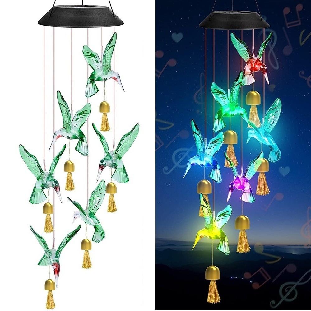 Cute Solar Wind Chime Hanging Colorful Gradient Hanging Solar Lights Weatherproof Solar Powered LED Wind Chime Light
