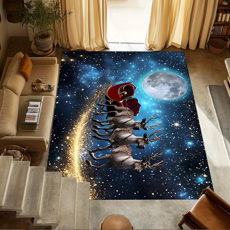 Sleigh Reindeer Crystal Velvet Chair Mat Area Rug - Non-Slip, Floor Mat, Office Desk Chair Rugs, Bedroom Decor.Christmas Gift-1106061