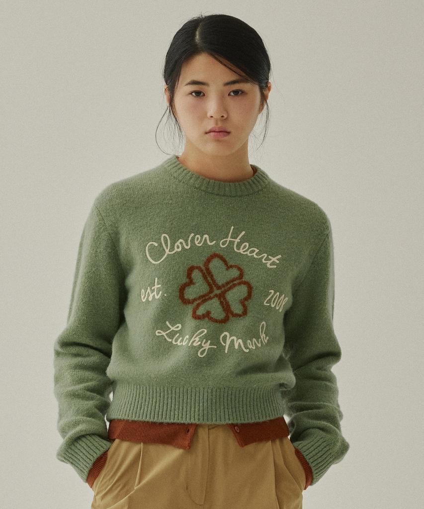 COVERNAT WOMAN Clover Heart Graphic Knit Sage Green