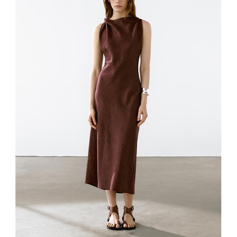 MD Summer New Arrival Women's Clothing French Fancy Minimalist Neckline Design Sleeveless Dress 6640587