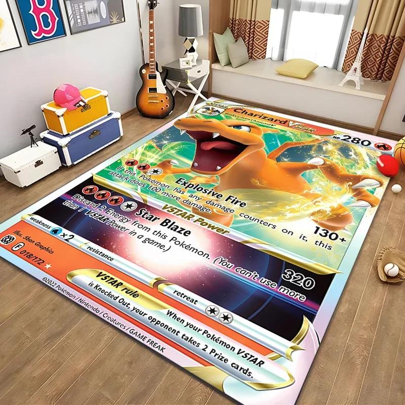 Japanese Anime Pokemon Charizard Card Pattern Rug for Bedroom Living Room Non-slip Exquisite Home Decor,Washable Rug Potdemiel