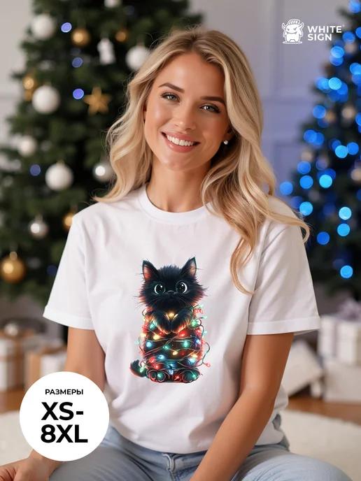 Kitten in Garland festive oversized cotton T-shirt XL