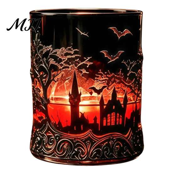 Fortykket Whiskeyflaske 1200ML Halloween Flagermus Slot Flaske, 320ML Vintage Gotisk Glas Vin Tema Kop, Dekorativ Spiritus Karaffel Flaske til