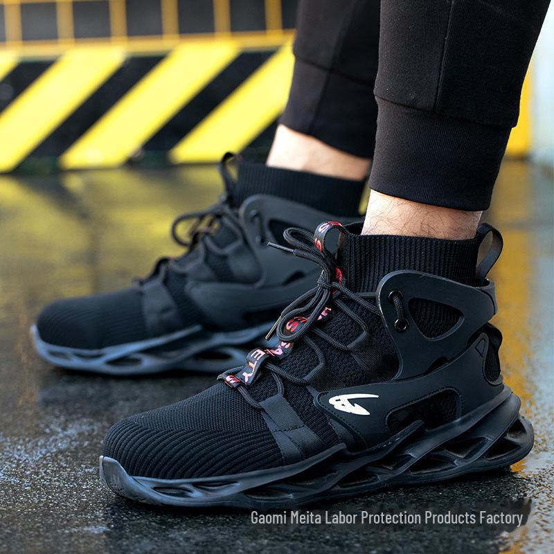 Breathable Lightweight Men's Steel Toe Work Shoes - Anti-Smash, Anti-Puncture, High-Top Safety Footwear