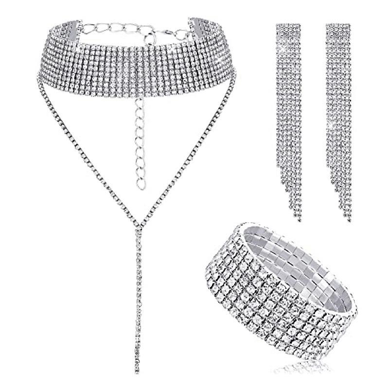 Accessories Bundle Neck Chain Necklace Full Diamond Claw Chain Bracelet Earrings Neck Chain Three-Piece Set Full Diamond Woman