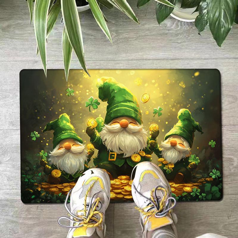 Valentine St. Patrick's Day Door Mat Carpet, Green Forest Dwarf Golden Clover Print Non-Slip Flannel  Kitchen Living Room Decor