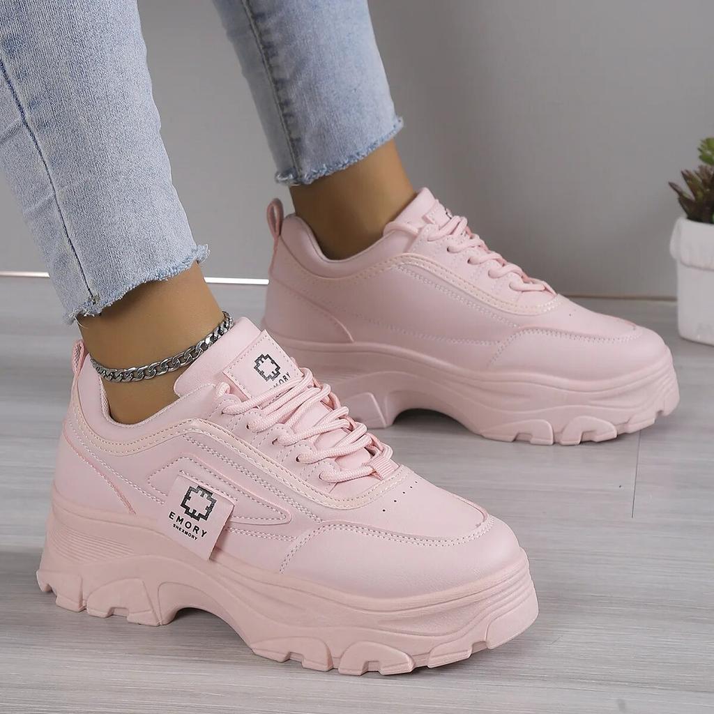 Kolorowe tenisówki damskie Candy Colored Student Grube podeszwy Duży rozmiar Casual Platform Soport Shoes Sznurowane tenisówki fioletowe