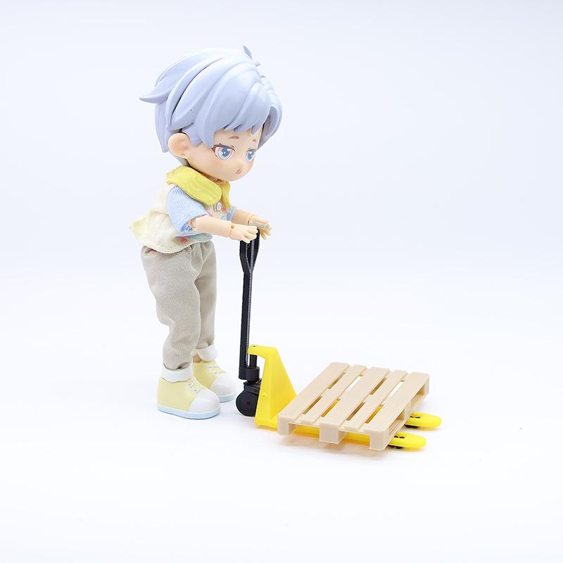 2 szt. 1/12 Domek dla lalek Jedzenie i scena zabawy Miniaturowy wózek widłowy Mini symulacja Transporter Taca Zestaw zabawek dla dzieci Prezent