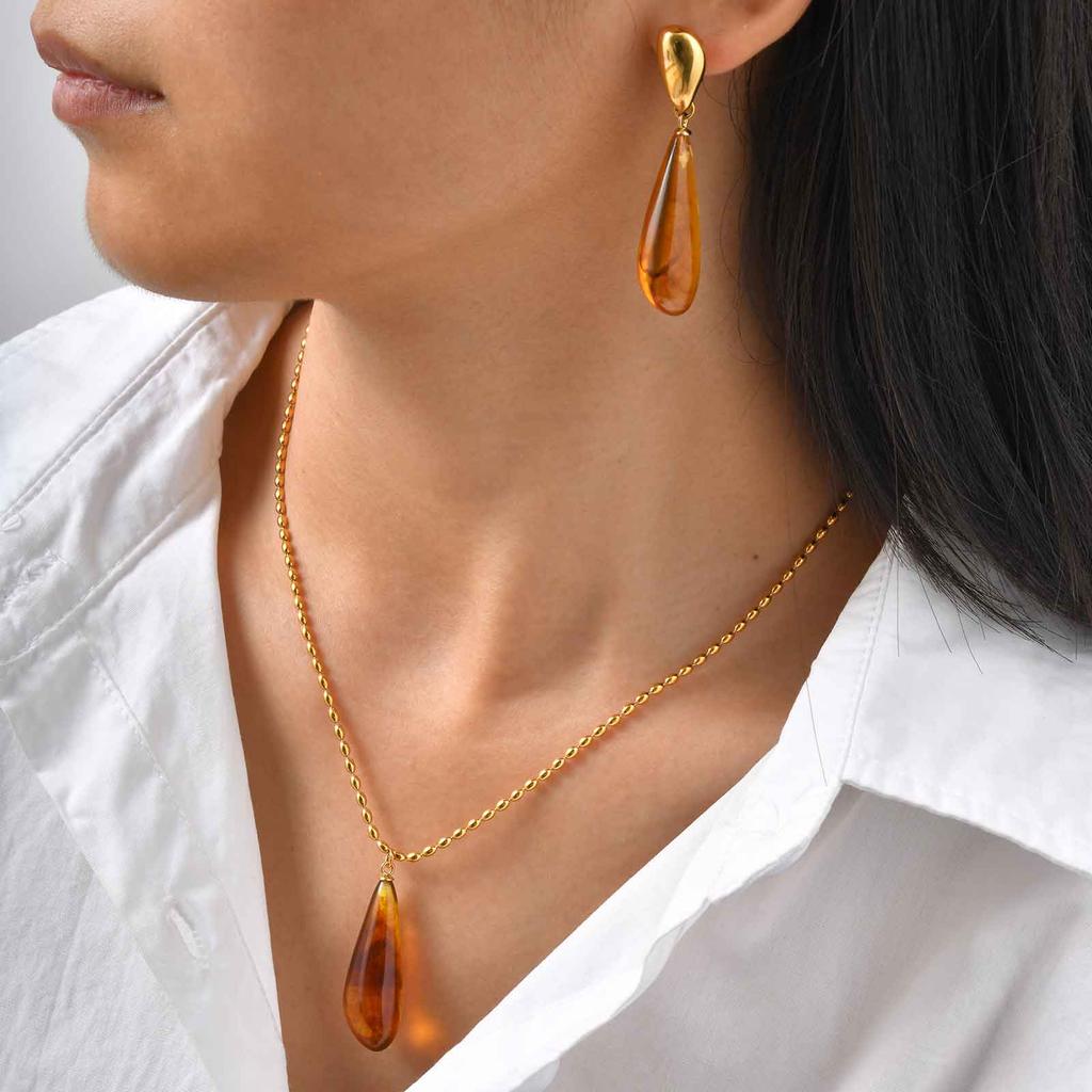Transparent Water Drop Earrings for Women,Stainless Steel Amber Resin Stud Earrings,Gold Plated Waterproof Jewelry Gift