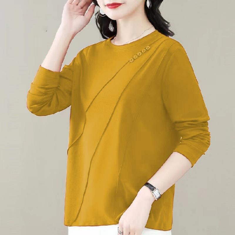 Autumn Long-sleeved Shirt for Women New Large-size Women's Loose Top Middle-aged Mothers Slim and Versatile Base Shirt