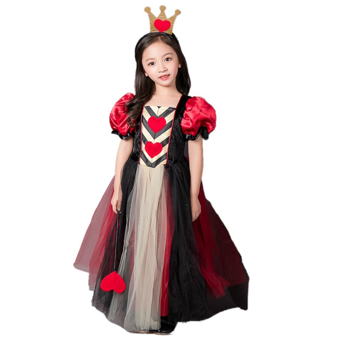 [cnstone] Children s Dress, Alice Queen Dress, Fairy Tale Style, Red, Girl s Halloween Costume (8T Height 125-135CM)