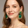 Vintage Emerald Green Teardrop Pendant Unique Drop Earrings Statement Heart-Shaped Earrings Retro  Women'S Jewelry Gift