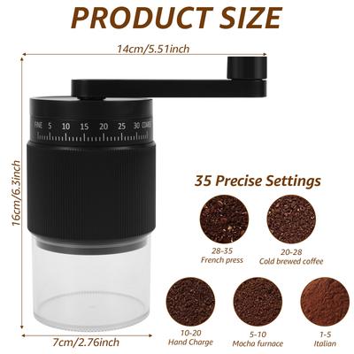Manual Coffee Grinder Portable Hand Crank Coffee Bean Mill with 35 Adjustable Settings Grinding Machine for Office Home Camping