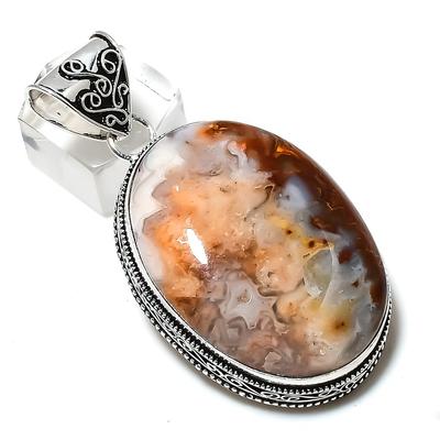 Natural Laguna Lace Agate Gemstone 925 Sterling Silver Pendant 2.36" V5v60