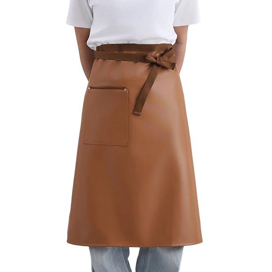 Faux Leather Half Apron for Men Women Waterproof Oil Resistant Cooking Apron with Adjustable Waist Strap Kitchen Fashion Accessory