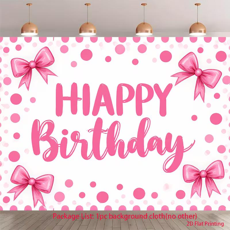 2D Minimal Pink Bow Watercolor Birthday Photography Backdrop Banner
