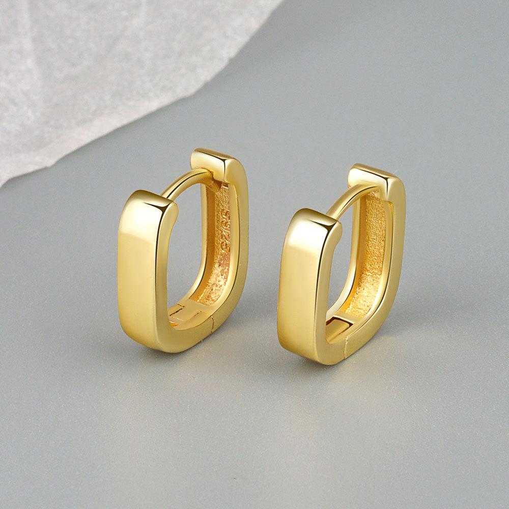 Minimalist Gold Rectangular Metal Hoop Earrings For Women Unique Niche Design Elegant K Gold Ear Studs Jewelry
