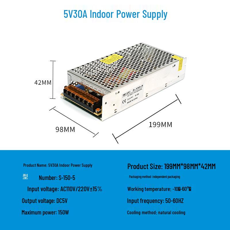 220V To 12V/24V/5V DC Power Supply for LED Strip Lights - 5A/10A/30A, 60W Transformer