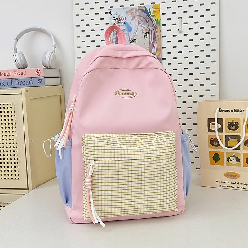 School bag ins fresh plaid candy color girl school bag junior high school casual versatile large capacity