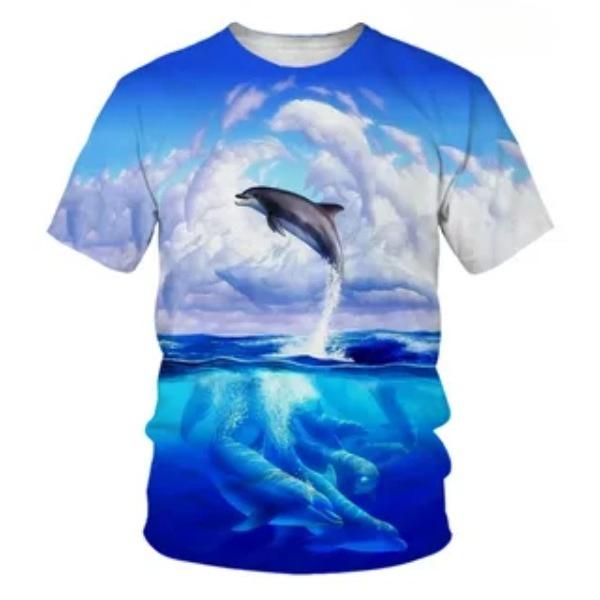 Summer Ocean Themed Printed Casual Breathable Comfortable Short Sleeved T-shirt- Soft Medium Elastic Polyester Fiber Fabric Summer Loose Casual Wear