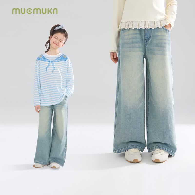 Mucmukn Girls Retro Distressed Soft Denim Jeans 170CM