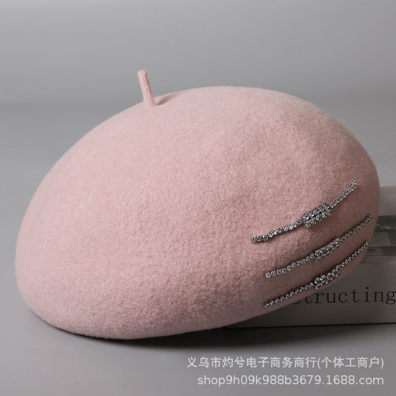 Niche metal buckle design retro wool beret children autumn and winter versatile elegant painter hat shows small face