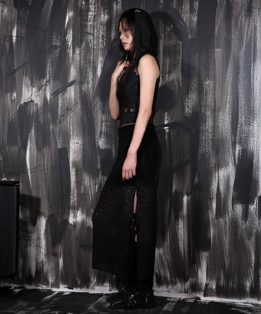 Digeunolusileu Velour See-Through Layered Long Skirt