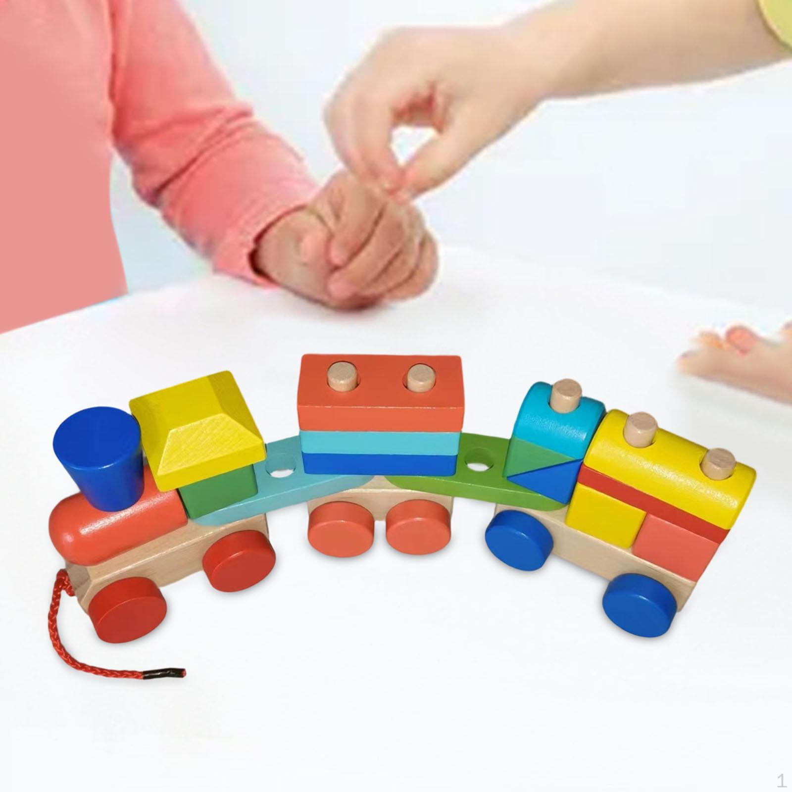 

Wooden Stacking Block Train Toy Early Learning Toys, Towable, Fine Motor Skills, Set for 2-4 Year