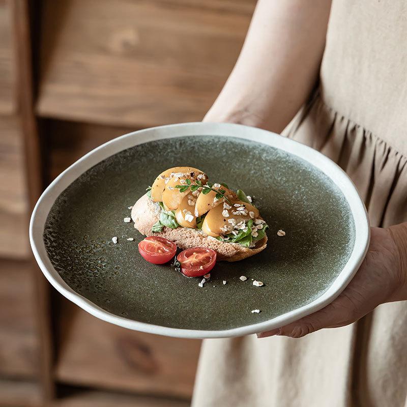 Kreativer Weißer Strich Teller Retro Keramik Steakteller Haushaltsteller Irregulärer Westlicher Teller Geschirr Flacher Teller