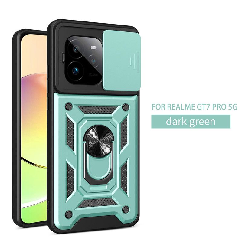 For Realme GT7 Pro/ GT7 Case–Slide Camera Cover+Ring Stand+Magnetic Attraction, Military Grade Shockproof Armor Back Cover, Drop Protectio
