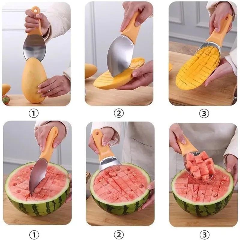 3 szt. Łyżki do owoców ze stali nierdzewnej Wielofunkcyjny nóż do krojenia mango i arbuza Krajalnica do awokado Obieranie separatora mięsa Narzędzia kuchenne