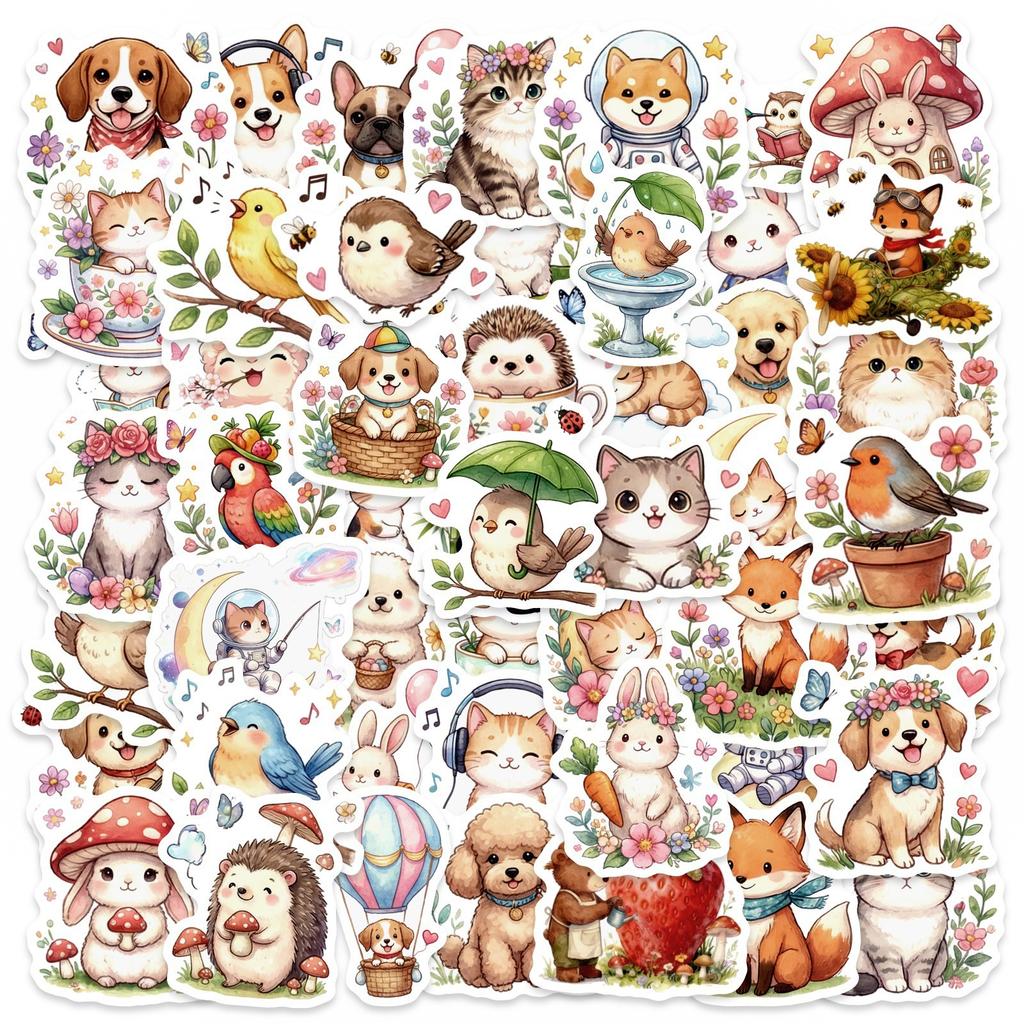 50 Healing Cartoon Cute Animal Creative Stickers Warm Decoration Water Cup Flat Waterproof Sticker