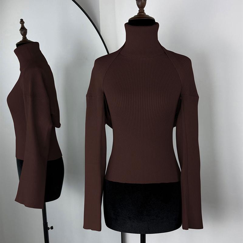 Трикотажный комплект из 2 предметов: свитер и костюм. Женский топ с высоким воротником, жилет и повседневная одежда с лоскутной отделкой. Женский вязаный пуловер. One Size brown-nose