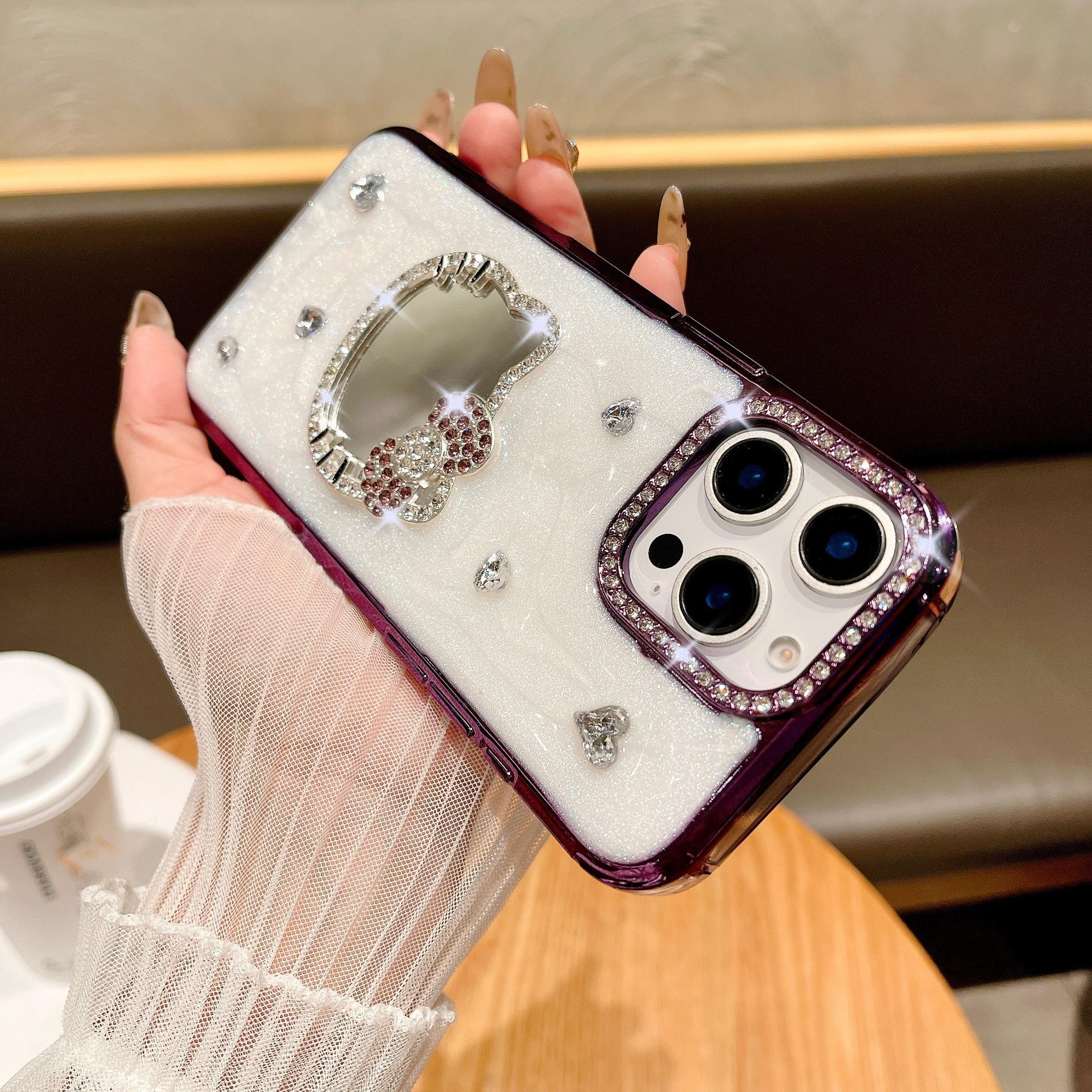 

Mirror Sparkling Diamond Drop Glue for Apple 16promax Phone Case for IPhone 15 Cartoon Mirror Goddess Protective Cover For iPhone12Promax