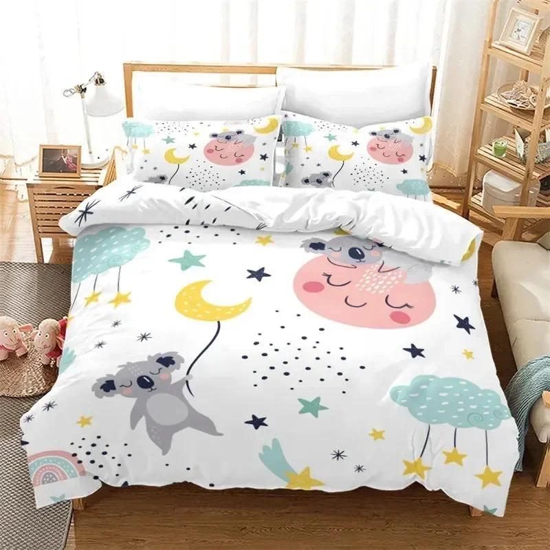 Set Biancheria da Letto Koala Cartone Animato Ragazzi Ragazze Twin Queen Size Copripiumino Federa Letto Bambini Adulti Moda Tessile per la Casa
