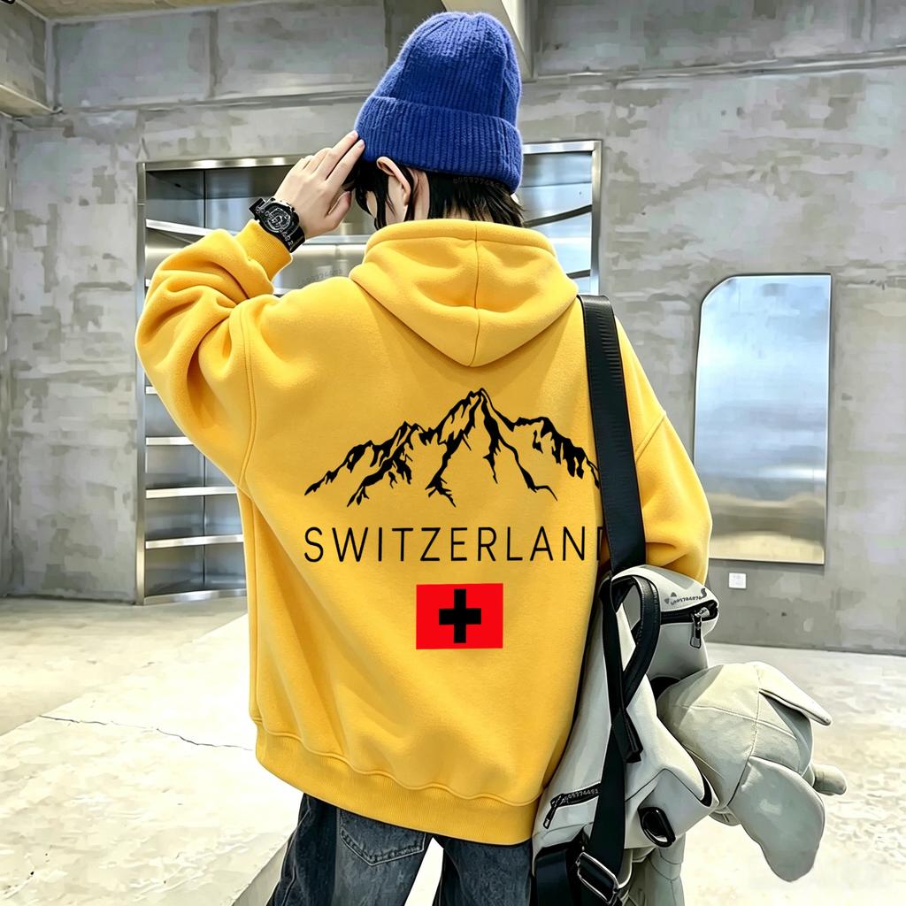 Neuestes Modell Alpine Mountain Schweizer Kreuz-Flaggenmuster Lässiges Langarm-Kapuzenshirt - Kinder Street Style Kapuzenoberteil