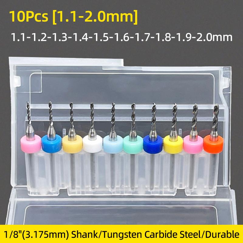 Set di punte per trapano per PCB 0,5 mm-0,9 mm Punte da micro trapano in carburo Gambo da 1/8'' Strumento per foratura di fori per incisione CNC su circuito stampato