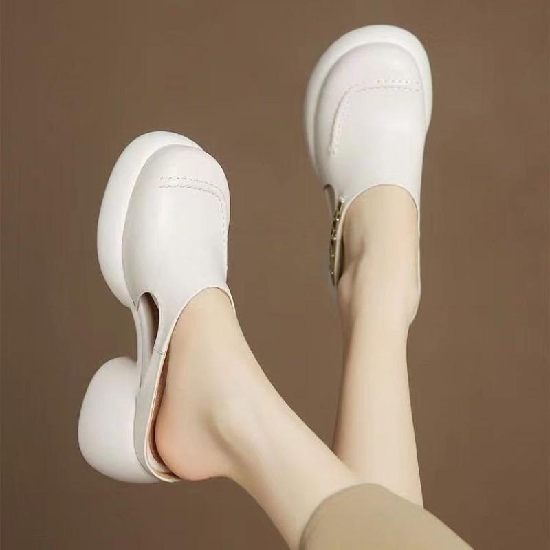 Thick Soled Cool Half Dragging Women's Outdoor Beach Coarse Heel Fashion Elegant Buckle Designed Comfortable Sandals