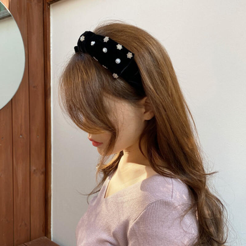 Cubic Velvet Hairband Ribbon Headband Fall Winter Bandana black