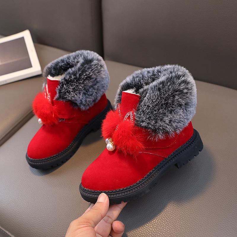 

Winter Girls Boots Princess Snow Boots Leather Sport Shoes for Girl Children Warm Boots Soft Bottom Kids Sneakers 21 красный