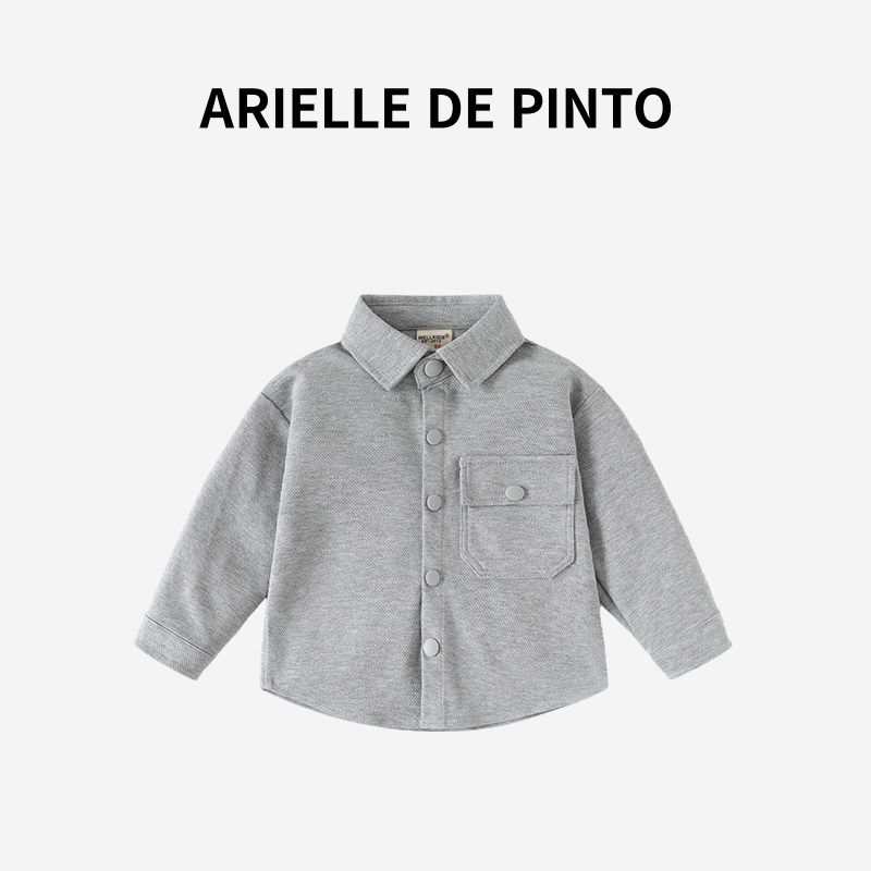 French Arielle De Pinto Boys  Long-Sleeve Shirt Spring Style Sweatshirt Korean Style Gray Baby Korean Style Gray 90