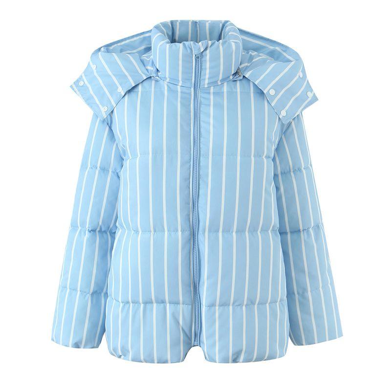 

ZA Осень и зима новая женская одежда ZR Модный стиль модный универсальный Свободный Полосатый худи пуховик с капюшоном хлопковый Наружная одежда Blue Stripe L