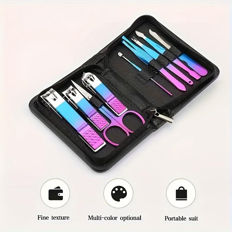 Gradient Color Nail Clippers Durable Stainless Steel Manicure Set And Pedicure Tools Including Ear Pick And Travel Case Gifts
