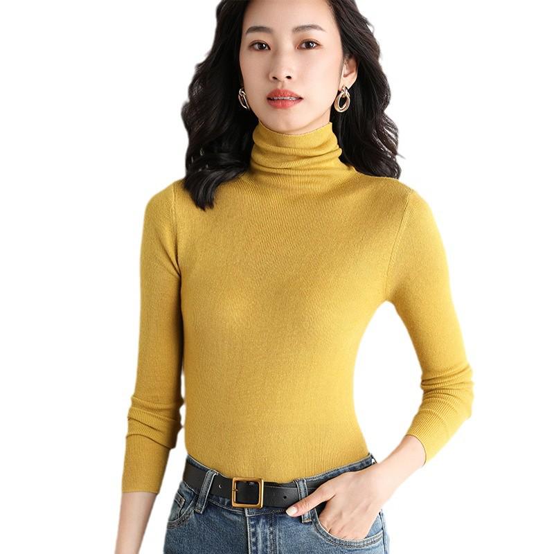 Women's Slim Fit High Neck Wool Sweater - Lightweight, Sheer Base Layer for Spring and Autumn