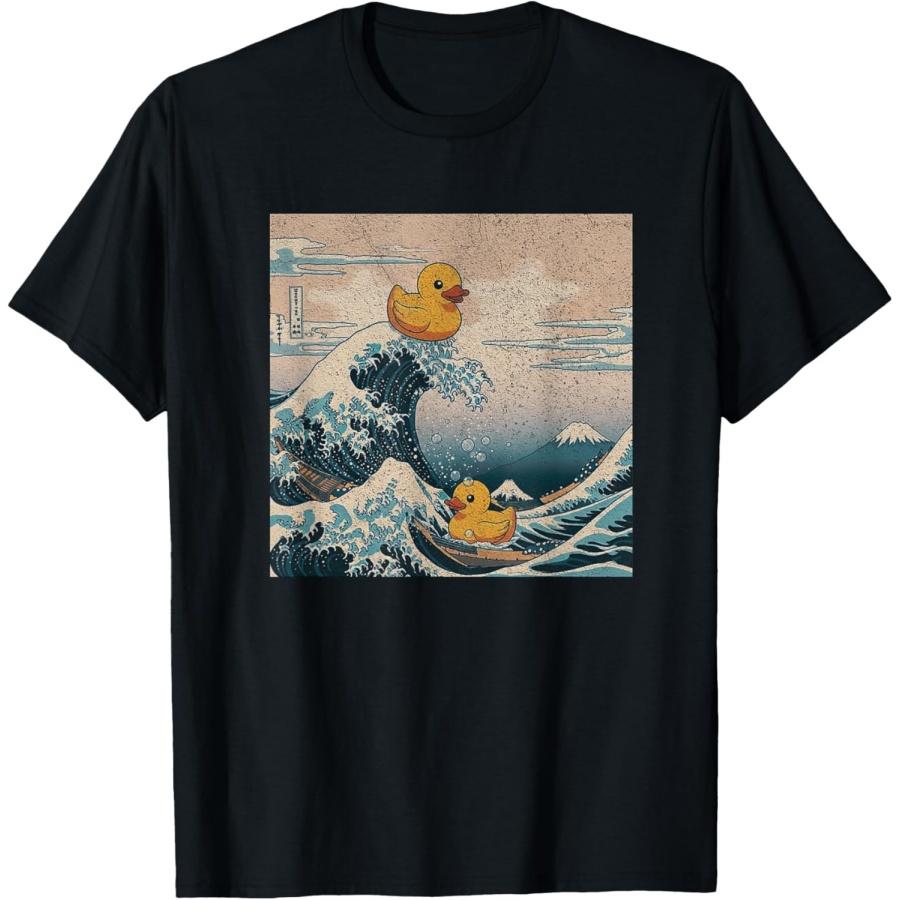 Great Wave with Rubber Ducks Funny Japanese Art Parod T-Shirt S
