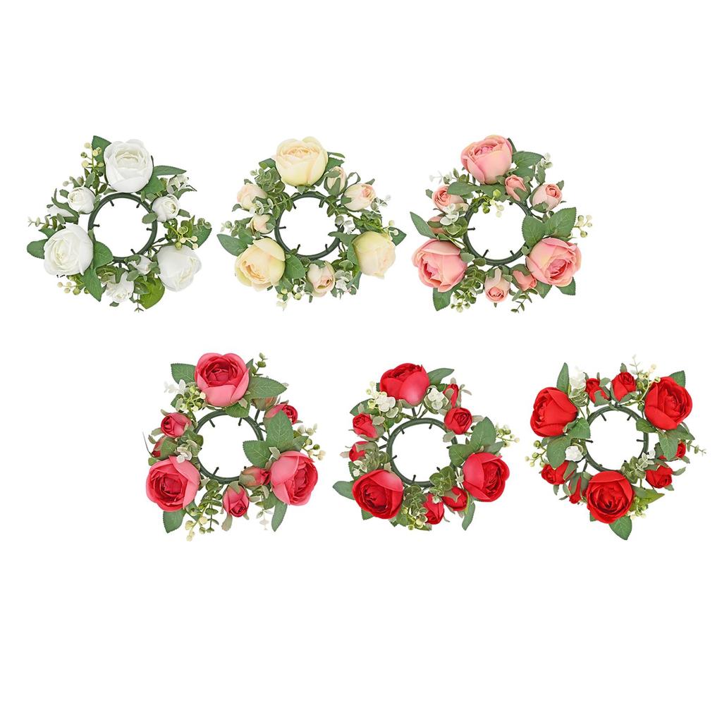 Pillar Candle Ring Artificial Wreath Pillar Candle Holder Greenery Rose Wreath for Easter Table Living Room Party Halloween